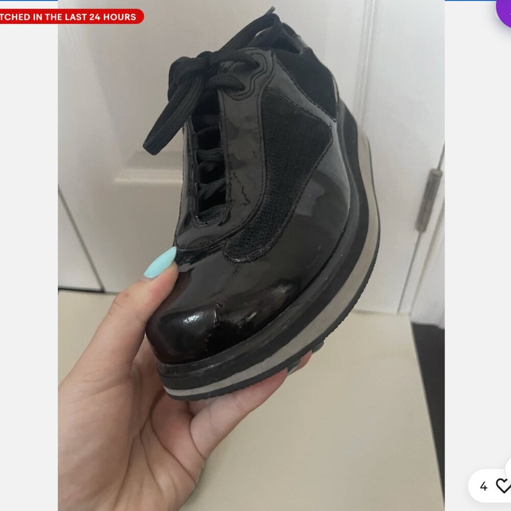 Prada Black Leather Sneakers Size 37.5 Platform - Picture 3 of 8